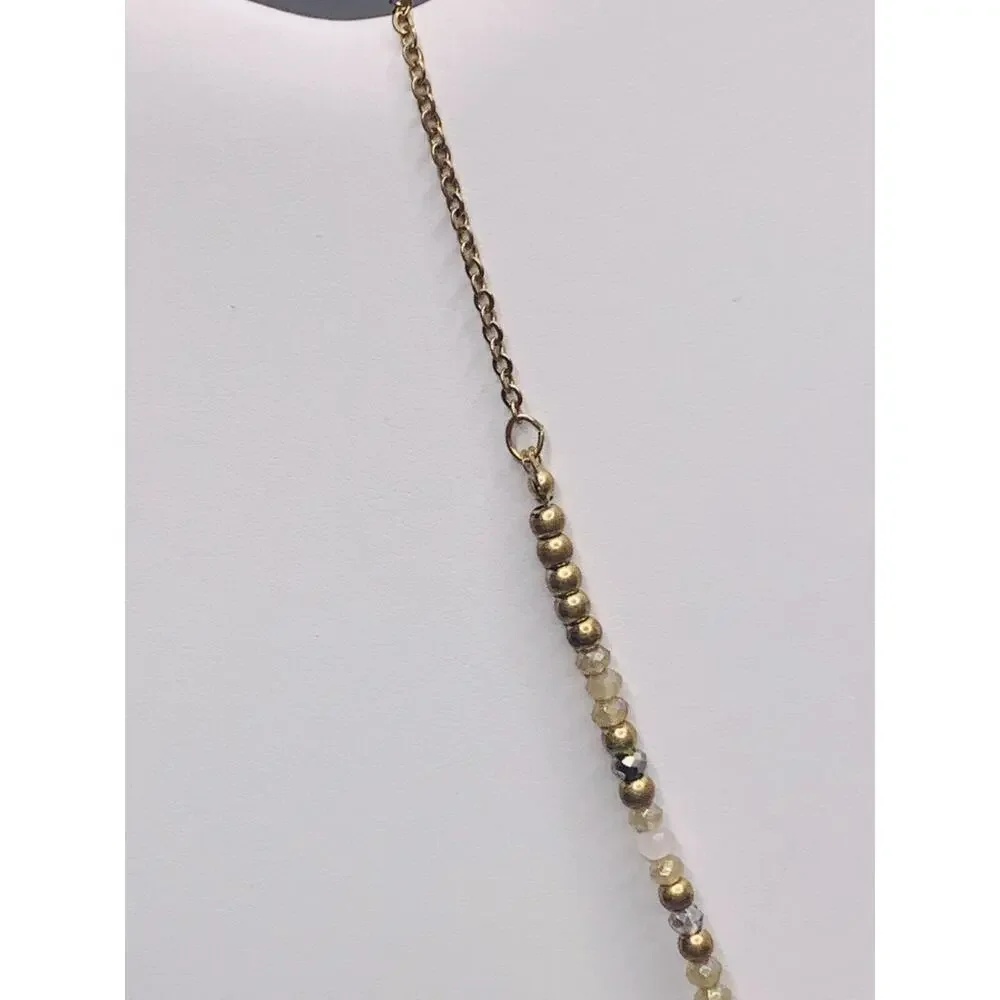 Long Gold Tone Beaded Tassel Necklace with Beaded Knot